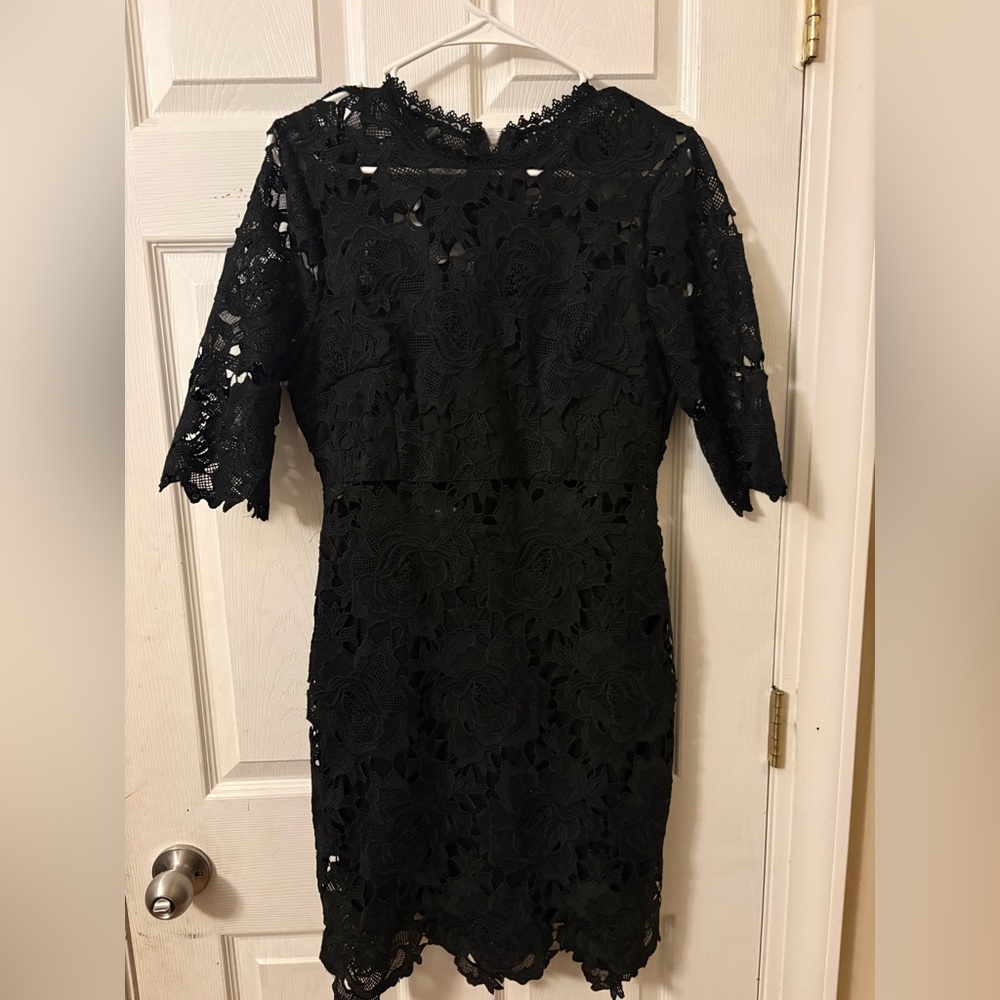 Lulu's Black Floral Lace Long Sleeve Dress